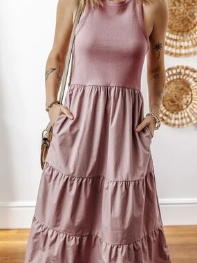 Maurices NWOT  XL  Sleeveless Tiered Maxi Dress in Dusty Rose
